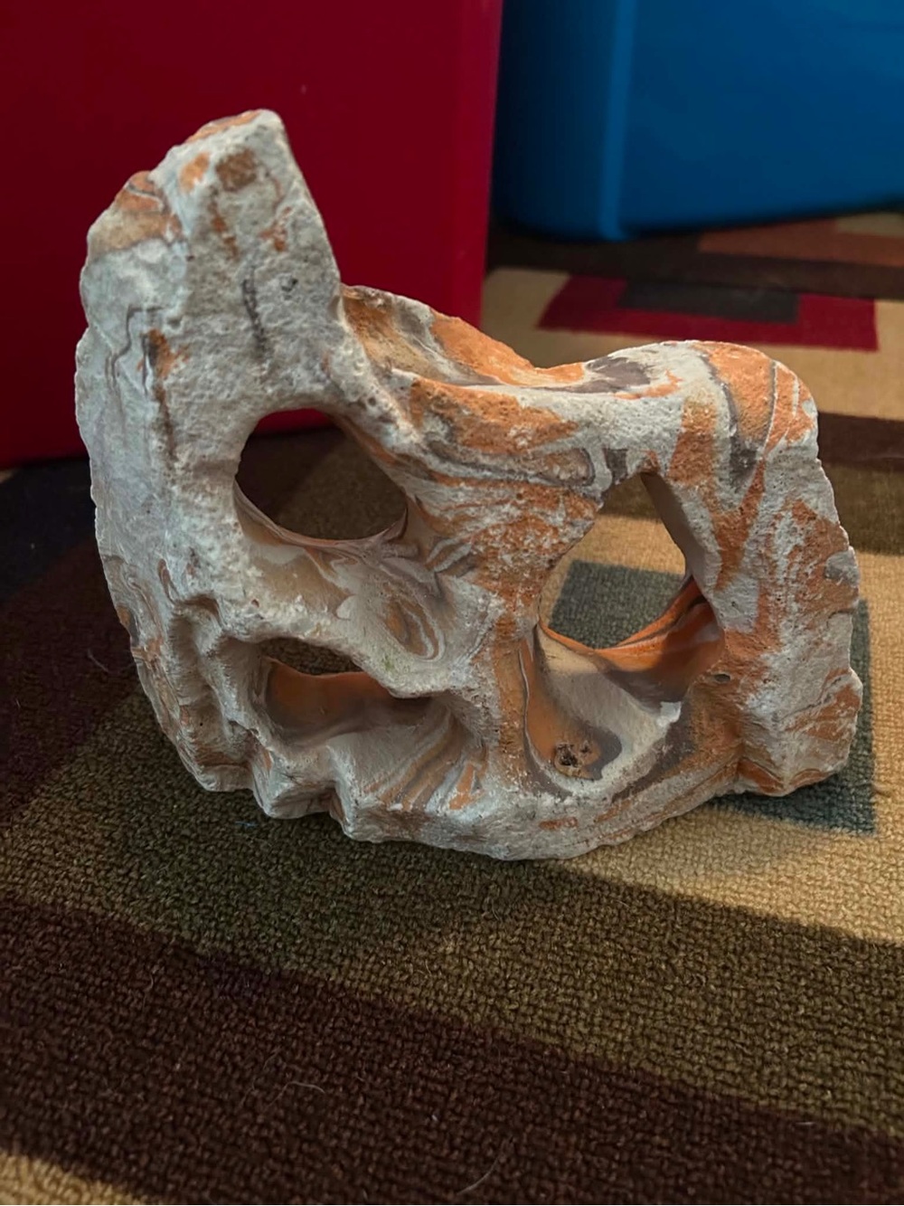Handcrafted Orange and Cream Decorative Stone Sculpture - for fishtank